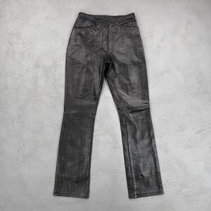 Vintage 1990s Anjum Black Real Leather High Waisted Bootcut Pants Fit 27 x 33